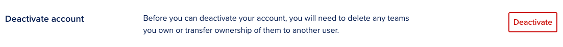 The Deactivate Account section of the account settings page.