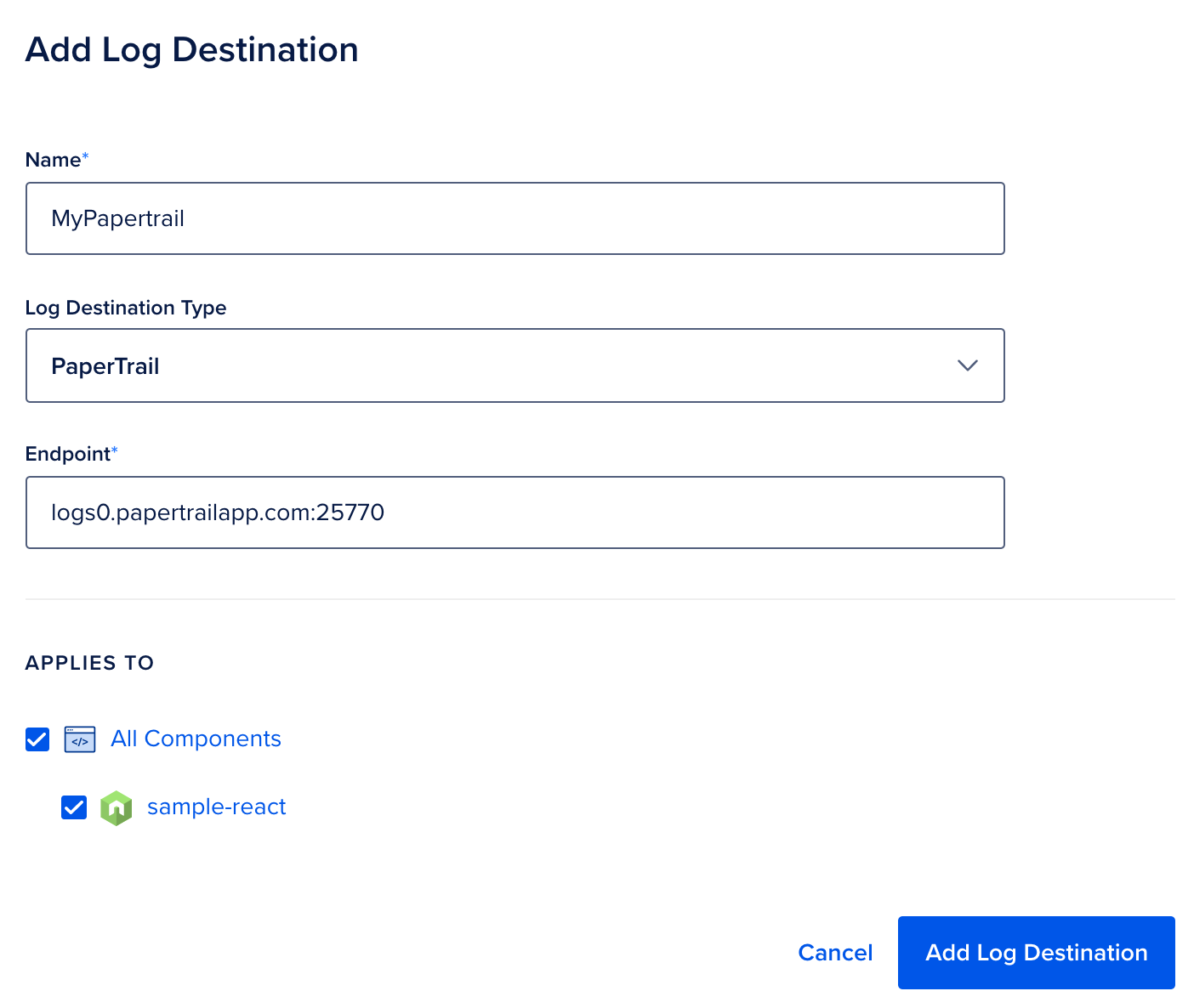 Log destination