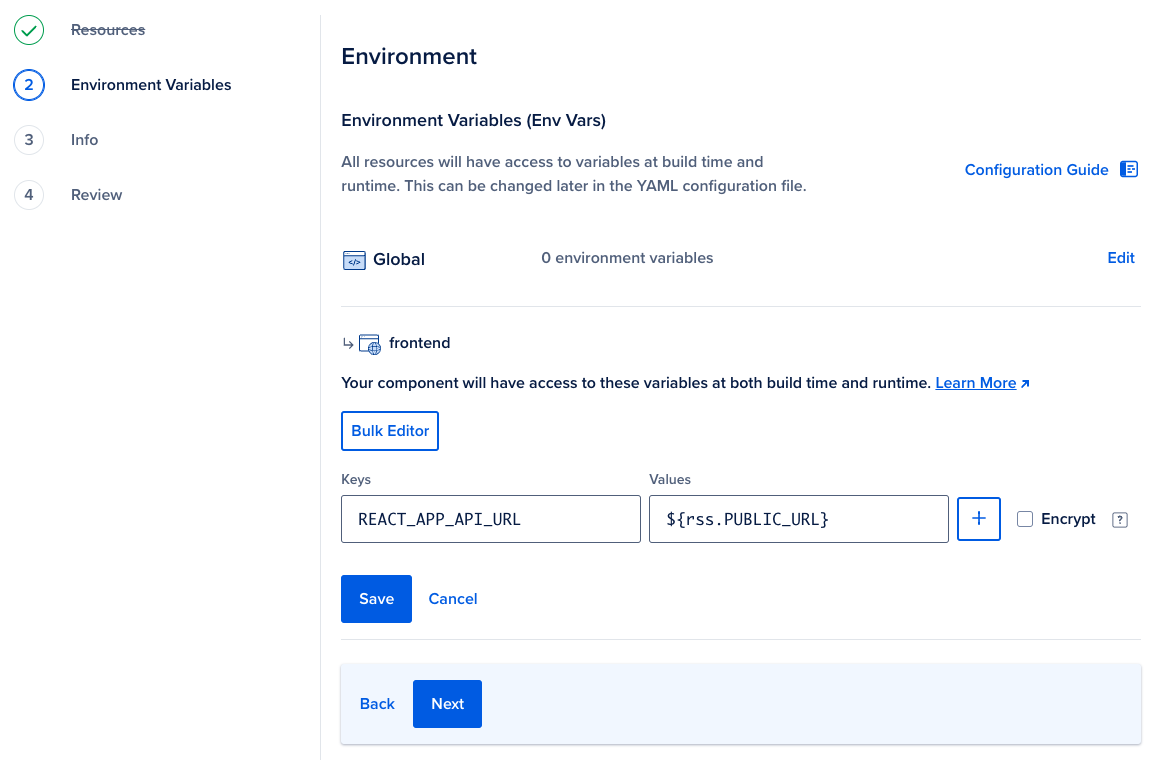 The Configure your static site page with the applicable fields filled out