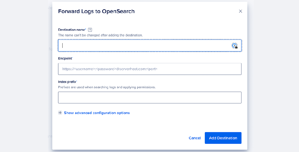 Forward logs to OpenSearch popup.