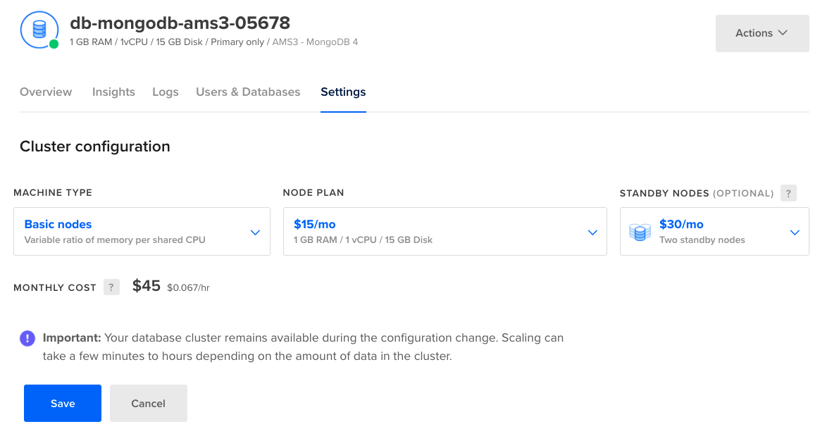 Cluster configuration section with additional nodes selected