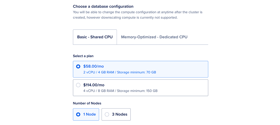 Cluster configuration section with additional nodes selected