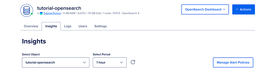 The Insights tab of a Managed Databases cluster