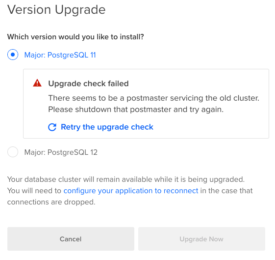 PostgreSQL upgrade error.