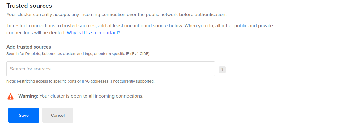 The open Trusted Sources section of the settings page