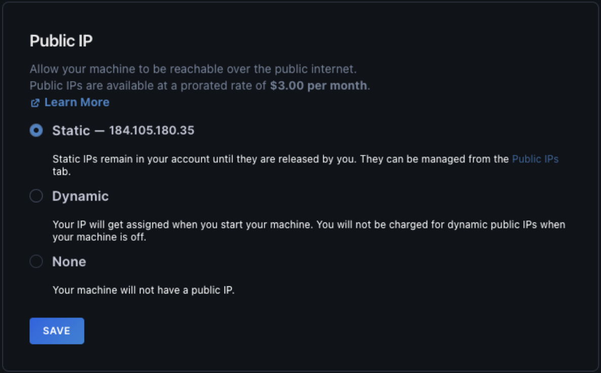 Noting Public IP Address using Paperspace Console