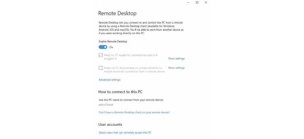 Enabling Remote Desktop