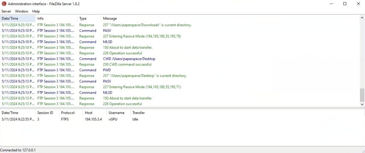 FileZilla Client Successfully Accessing Files