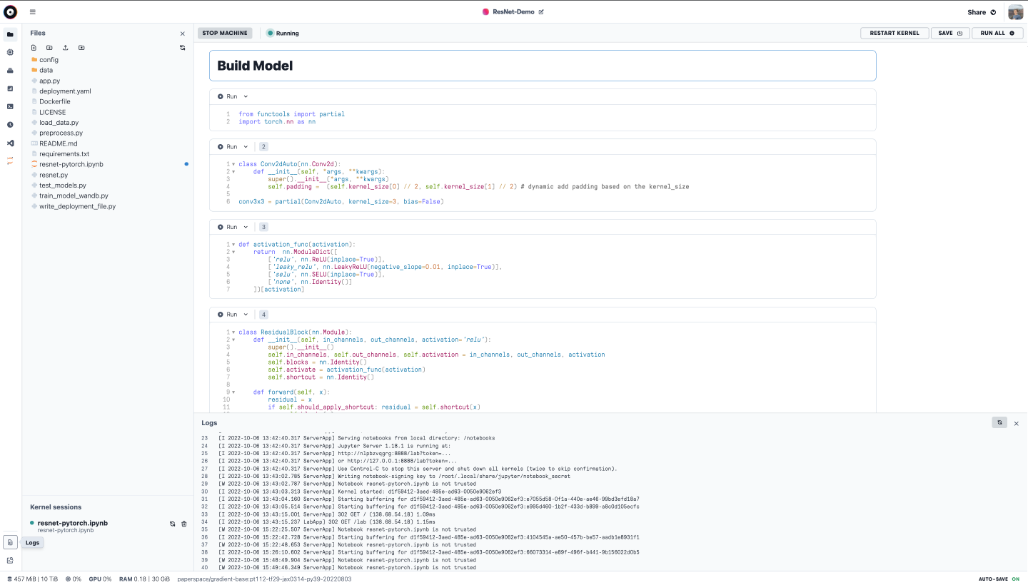 View logs in Gradient Notebooks