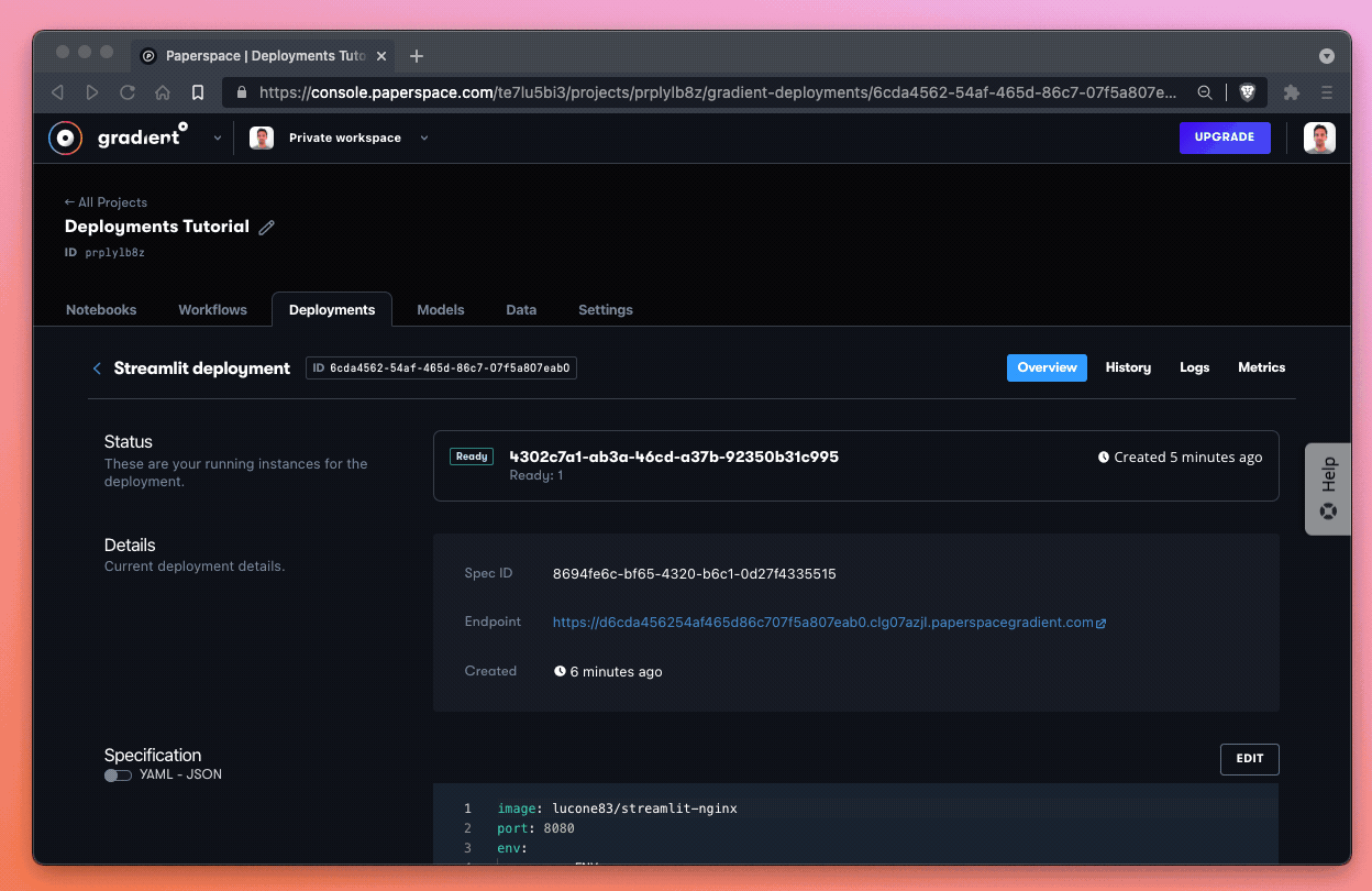 Loading Streamlit on Gradient endpoint