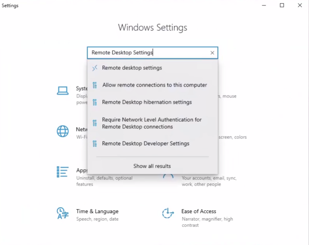 Remote Desktop Settings