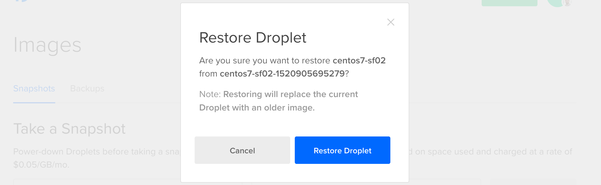 Restore Droplet window