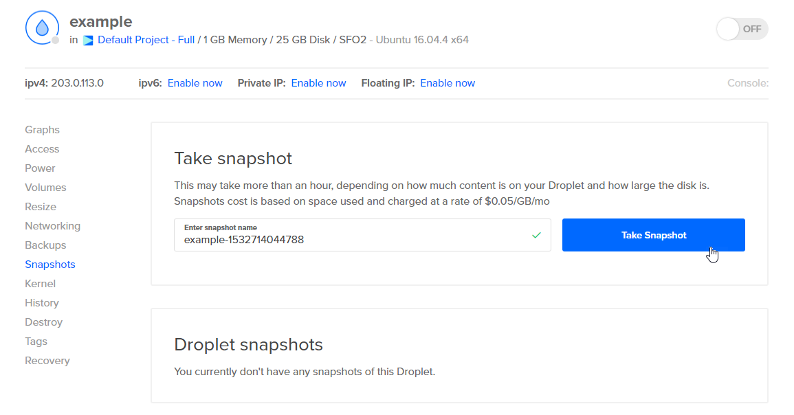 Take snapshot button