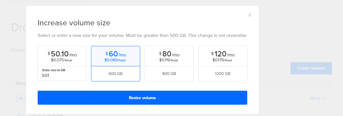 Increase volume size window