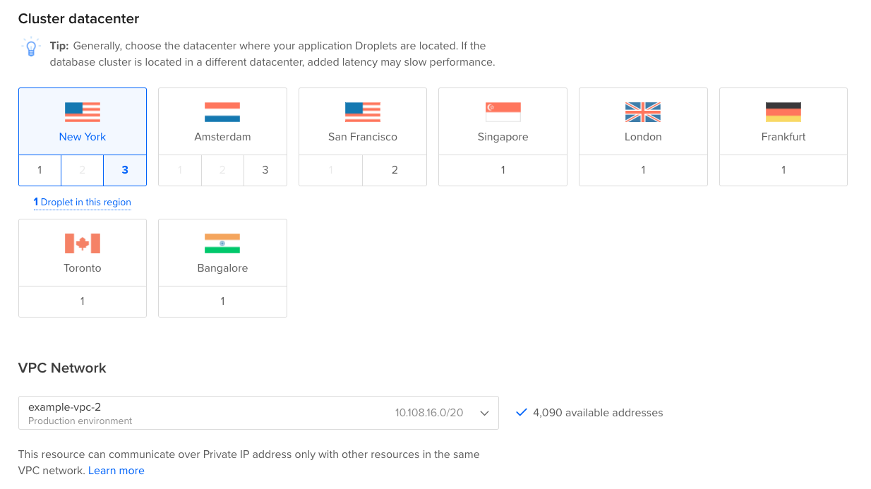 Choose region and VPC network